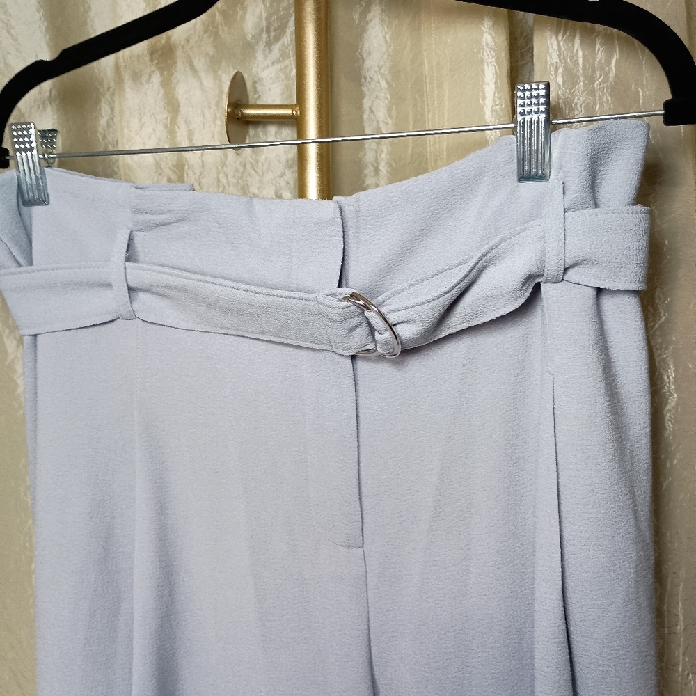 Bar III 16W Paperbag Waist Pants Moonstone Blue Gray Pleated Crepe High Rise - Picture 2 of 10